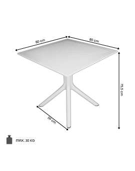 FLAVIO 80x80 Biela - MODERNÝ ŠTVORCOVÝ ZÁHRADNÝ STÔL (do kuchyne, kaviarne, záhrady)