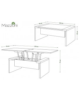 SPACE dub sonoma / biela, rozkladací konferenčný stolík, výškovo nastaviteľný