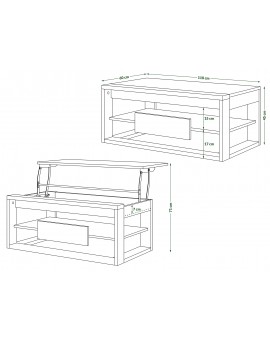 FRAME Biely mat / Čierny mat - MODERNÝ STÔL SO ZDVÍHACÍM VRCHOM + ÚLOŽNÝM PRIESTOROM + POLICA